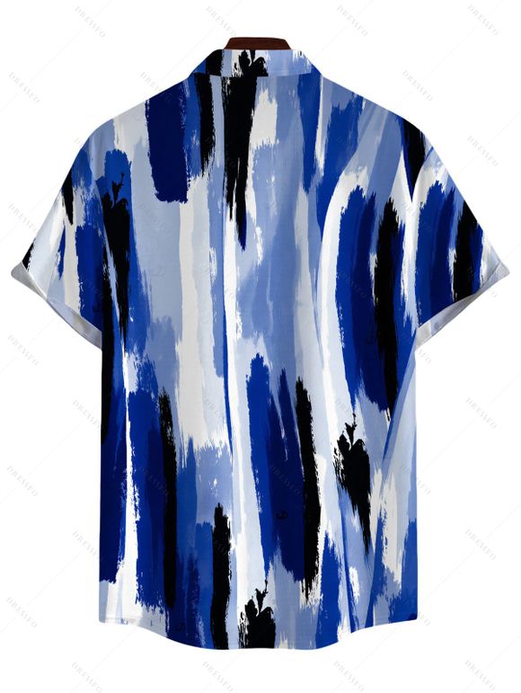 Hawaiian Vacation Couple Outfit Brush Ink Abstract Print Ruched One Shoulder Bodycon Dress and Shirt Set - Bleu S | US 4