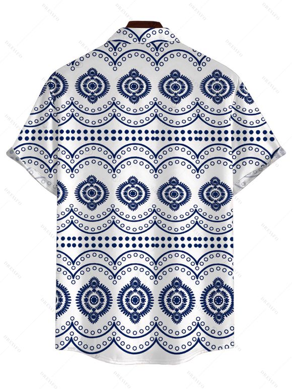 Bohemian Couple Outfit Mandala Ethnic Geometric Print Bowknot Pocket Off the Shoulder Jumpsuit and Shirt Set - Bleu S | US 4
