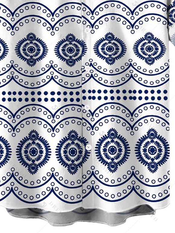 Men's Bohemian Shirt Mandala Ethnic Geometric Print Button Up Shirt - Bleu M