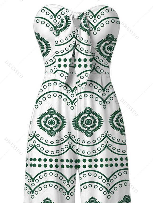 Bohemian Jumpsuit Mandala Ethnic Geometric Print Bowknot Pocket Off the Shoulder Jumpsuit - Vert XXL | US 14