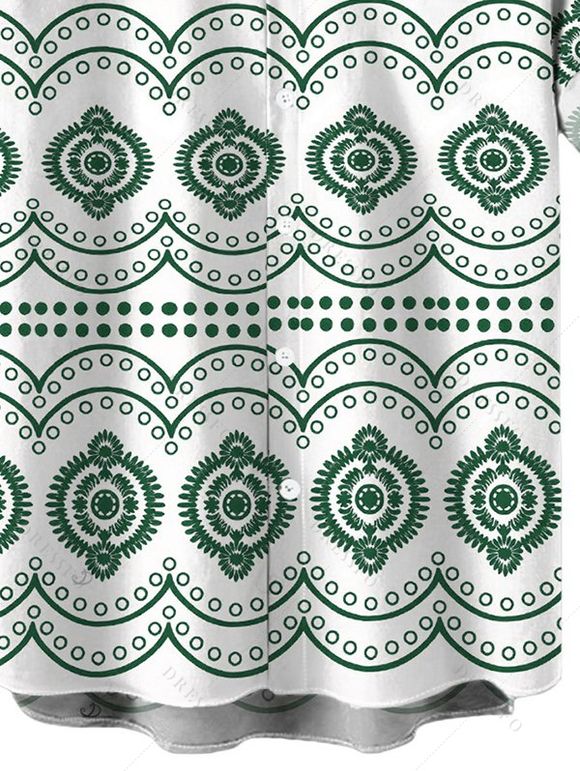 Men's Bohemian Shirt Mandala Ethnic Geometric Print Button Up Shirt - Vert 5XL