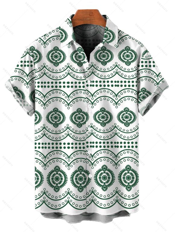 Bohemian Couple Outfit Mandala Ethnic Geometric Print Bowknot Pocket Off the Shoulder Jumpsuit and Shirt Set - Vert S | US 4