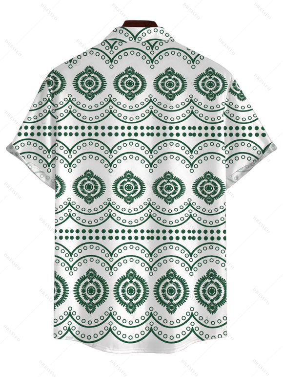Bohemian Couple Outfit Mandala Ethnic Geometric Print Bowknot Pocket Off the Shoulder Jumpsuit and Shirt Set - Vert S | US 4