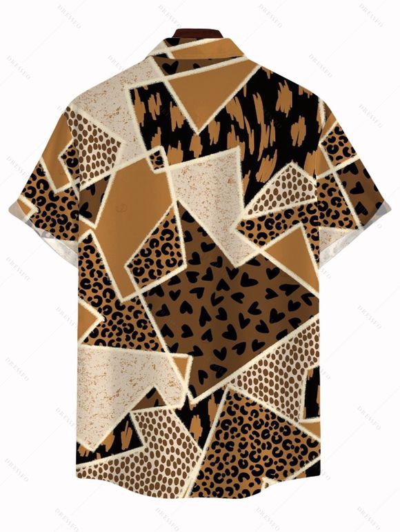 Men's Vintage Shirt Patchwork Leopard Spot Collage Print Button Up Shirt - Café profond 5XL