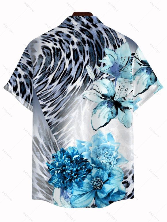 Men's Vintage Vacation Shirt Floral Tie Dye Leopard Print Button Up Shirt - Bleu 5XL