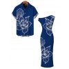 Vacation Couple Outfit White Line Art Large Floral Print Ruched One Shoulder Bodycon Dress and Shirt Set - Bleu profond S | US 4