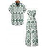 Bohemian Couple Outfit Mandala Ethnic Geometric Print Bowknot Pocket Off the Shoulder Jumpsuit and Shirt Set - Vert S | US 4