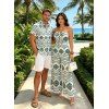 Bohemian Couple Outfit Mandala Ethnic Geometric Print Bowknot Pocket Off the Shoulder Jumpsuit and Shirt Set - Vert S | US 4