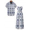 Bohemian Couple Outfit Mandala Ethnic Geometric Print Bowknot Pocket Off the Shoulder Jumpsuit and Shirt Set - Bleu S | US 4