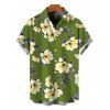 Vacation Couple Outfit Plumeria Floral Leaf Print Pocket Off the Shoulder Romper and Shirt Set - PLANT GREEN S | US 4
