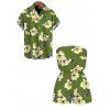 Vacation Couple Outfit Plumeria Floral Leaf Print Pocket Off the Shoulder Romper and Shirt Set - PLANT GREEN S | US 4