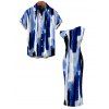 Hawaiian Vacation Couple Outfit Brush Ink Abstract Print Ruched One Shoulder Bodycon Dress and Shirt Set - Bleu S | US 4
