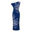 Vacation Dress White Line Art Large Floral Print Ruched One Shoulder Bodycon Dress - Bleu profond XXL | US 14