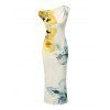 Vacation Dress Watercolor Bicolor Hibiscus Floral Print Ruched One Shoulder Bodycon Dress - Beige XXL | US 14