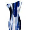 Hawaiian Vacation Dress Brush Ink Abstract Print Ruched One Shoulder Bodycon Dress - Bleu M | US 6