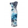 Vintage Vacation Couple Outfit Floral Tie Dye Leopard Print Ruched One Shoulder Bodycon Maxi Dress and Shirt Set - Bleu S | US 4