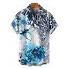 Vintage Vacation Couple Outfit Floral Tie Dye Leopard Print Ruched One Shoulder Bodycon Maxi Dress and Shirt Set - Bleu S | US 4