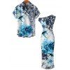 Vintage Vacation Couple Outfit Floral Tie Dye Leopard Print Ruched One Shoulder Bodycon Maxi Dress and Shirt Set - Bleu S | US 4