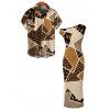 Vintage Couple Outfit Patchwork Leopard Spot Collage Print Ruched One Shoulder Bodycon Maxi Dress and Shirt Set - Café profond S | US 4