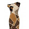 Vintage Couple Outfit Patchwork Leopard Spot Collage Print Ruched One Shoulder Bodycon Maxi Dress and Shirt Set - Café profond S | US 4