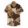 Vintage Couple Outfit Patchwork Leopard Spot Collage Print Ruched One Shoulder Bodycon Maxi Dress and Shirt Set - Café profond S | US 4