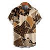 Vintage Couple Outfit Patchwork Leopard Spot Collage Print Ruched One Shoulder Bodycon Maxi Dress and Shirt Set - Café profond S | US 4