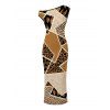 Vintage Couple Outfit Patchwork Leopard Spot Collage Print Ruched One Shoulder Bodycon Maxi Dress and Shirt Set - Café profond S | US 4