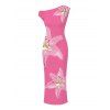 Vacation Couple Outfit Watercolor Lily Floral Print Ruched One Shoulder Bodycon Maxi Dress and Shirt Set - Rose Vif S | US 4