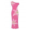 Vacation Couple Outfit Watercolor Lily Floral Print Ruched One Shoulder Bodycon Maxi Dress and Shirt Set - Rose Vif S | US 4