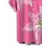 Vacation Couple Outfit Watercolor Lily Floral Print Ruched One Shoulder Bodycon Maxi Dress and Shirt Set - Rose Vif S | US 4