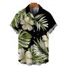 Vintage Hawaiian Couple Outfit Tropical Floral Banana Leaf Print Ruched One Shoulder Bodycon Dress and Shirt Set - Noir S | US 4