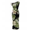 Vintage Hawaiian Couple Outfit Tropical Floral Banana Leaf Print Ruched One Shoulder Bodycon Dress and Shirt Set - Noir S | US 4