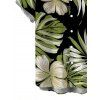 Vintage Hawaiian Couple Outfit Tropical Floral Banana Leaf Print Ruched One Shoulder Bodycon Dress and Shirt Set - Noir S | US 4