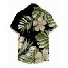 Vintage Hawaiian Couple Outfit Tropical Floral Banana Leaf Print Ruched One Shoulder Bodycon Dress and Shirt Set - Noir S | US 4