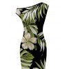 Vintage Hawaiian Couple Outfit Tropical Floral Banana Leaf Print Ruched One Shoulder Bodycon Dress and Shirt Set - Noir S | US 4