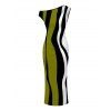Vintage Couple Outfit Colorblock Art Fluid Curve Stripe Print Ruched One Shoulder Bodycon Maxi Dress and Shirt Set - Vert Armée S | US 4