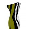 Vintage Couple Outfit Colorblock Art Fluid Curve Stripe Print Ruched One Shoulder Bodycon Maxi Dress and Shirt Set - Vert Armée S | US 4