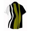 Vintage Couple Outfit Colorblock Art Fluid Curve Stripe Print Ruched One Shoulder Bodycon Maxi Dress and Shirt Set - Vert Armée S | US 4