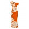 Beach Vacation Dress Palm Leaf Silhouette Print Ruched One Shoulder Bodycon Dress - Orange XXL | US 14