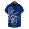 Men's Vacation Shirt White Line Art Large Floral Print Button Up Shirt - Bleu profond 5XL