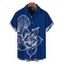 Men's Vacation Shirt White Line Art Large Floral Print Button Up Shirt - Bleu profond 5XL