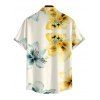 Men's Vacation Shirt Watercolor Bicolor Hibiscus Floral Print Button Up Shirt - Beige 5XL