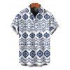 Men's Bohemian Shirt Mandala Ethnic Geometric Print Button Up Shirt - Bleu M