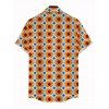 Vintage Couple Outfit Contrast Color Geometric Diamond Grid Print Pocket Off the Shoulder Romper and Shirt Set - Orange Foncé S | US 4