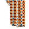 Vintage Couple Outfit Contrast Color Geometric Diamond Grid Print Pocket Off the Shoulder Romper and Shirt Set - Orange Foncé S | US 4