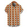 Men's Vintage Shirt Contrast Color Geometric Diamond Grid Print Button Up Shirt - Orange Foncé 5XL