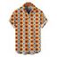 Men's Vintage Shirt Contrast Color Geometric Diamond Grid Print Button Up Shirt - Orange Foncé 5XL