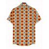 Men's Vintage Shirt Contrast Color Geometric Diamond Grid Print Button Up Shirt - Orange Foncé 5XL