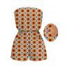 Vintage Romper Contrast Color Geometric Diamond Grid Print Pocket Off the Shoulder Romper - Orange Foncé XXL | US 14