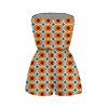 Vintage Romper Contrast Color Geometric Diamond Grid Print Pocket Off the Shoulder Romper - Orange Foncé XXL | US 14